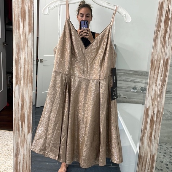 Lookout Weekend Sparkly Gold Skater Dress - Picture 4 of 12